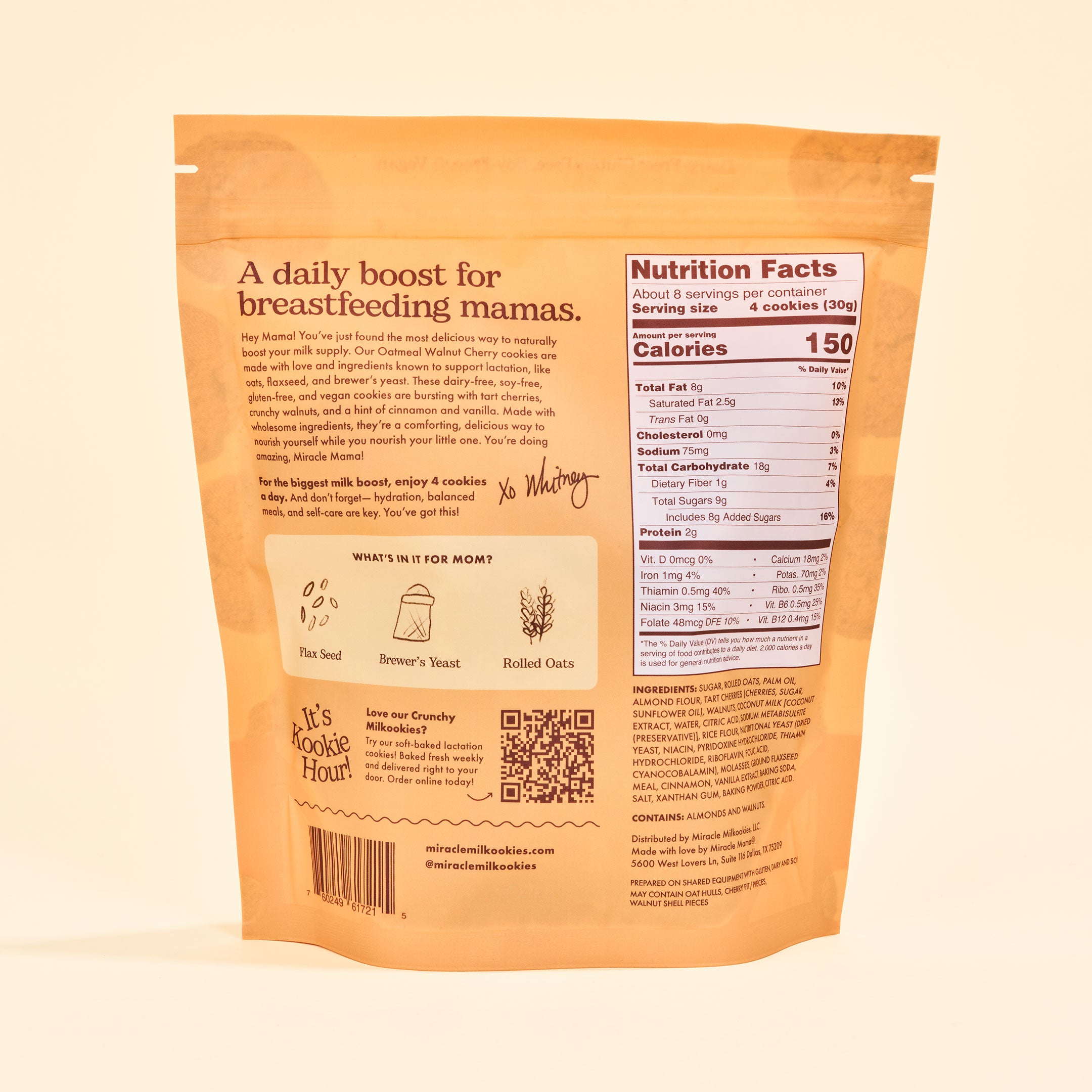 Mini Crunchy Oatmeal Walnut Cherry Lactation Cookies (df/gf/vegan)